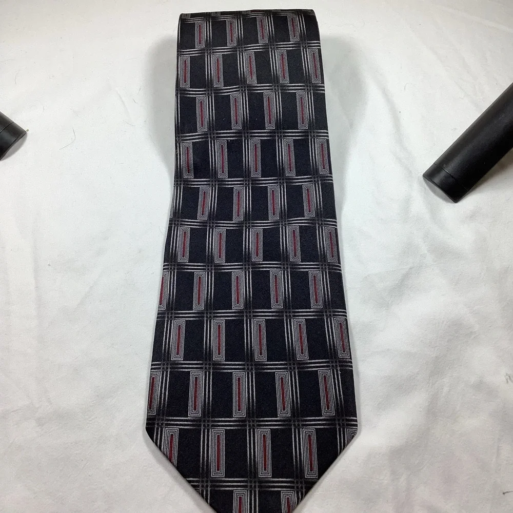 Concepts by Claiborne Silk Tie Men Black Gray Red Geometric‎ Necktie
